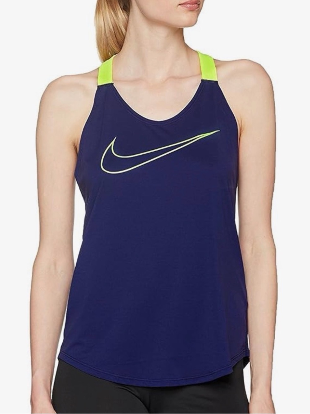 Nike Women's Navy Tank with Neon Yellow Accents